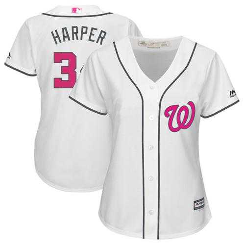 Women's Washington Nationals #34 Bryce Harper White Mother's Day Cool Base Stitched MLB Jersey