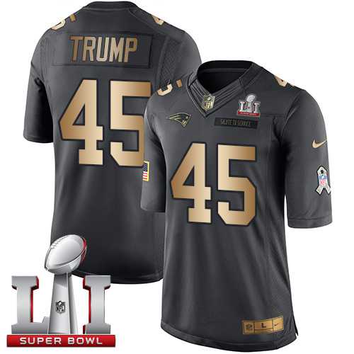 Youth Nike New England Patriots #45 Donald Trump Black Super Bowl LI 51 Stitched NFL Limited Gold Salute to Service Jersey
