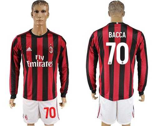 AC Milan #70 Bacca Home Long Sleeves Soccer Club Jersey
