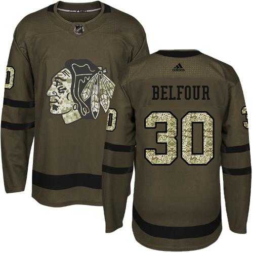 Adidas Chicago Blackhawks #30 ED Belfour Green Salute to Service Stitched NHL