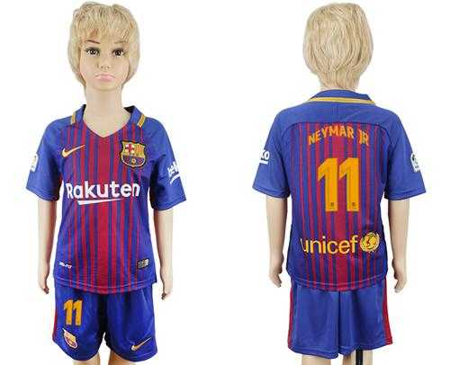 Barcelona #11 Neymar Jr Home Kid Soccer Club Jersey