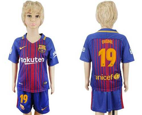 Barcelona #19 Digne Home Kid Soccer Club Jersey