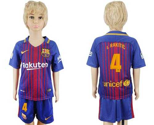 Barcelona #4 I.Rakitic Home Kid Soccer Club Jersey