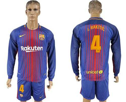 Barcelona #4 I.Rakitic Home Long Sleeves Soccer Club Jersey