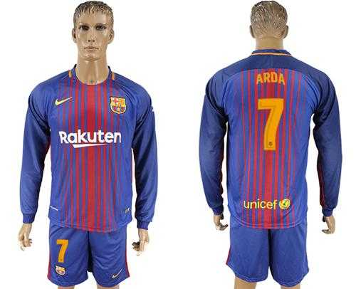 Barcelona #7 Arda Home Long Sleeves Soccer Club Jersey