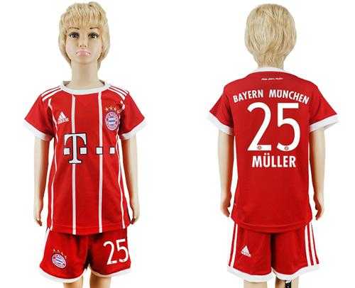 Bayern Munchen #25 Muller Home Kid Soccer Club Jersey