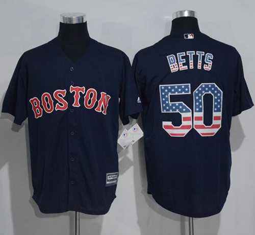 Boston Red Sox #50 Mookie Betts Navy Blue USA Flag Fashion Stitched MLB Jersey