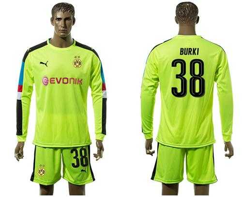 Dortmund #38 Burki Shiny Green Goalkeeper Long Sleeves Soccer Club Jersey