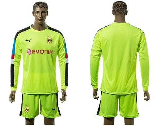 Dortmund Blank Shiny Green Goalkeeper Long Sleeves Soccer Club Jersey