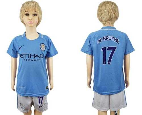 Manchester City #17 De Bruyne Home Kid Soccer Club Jersey