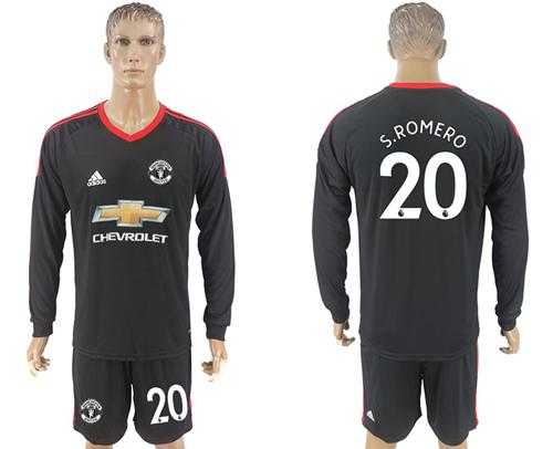 Manchester United #20 S.Romero Black Goalkeeper Long Sleeves Soccer Club Jersey