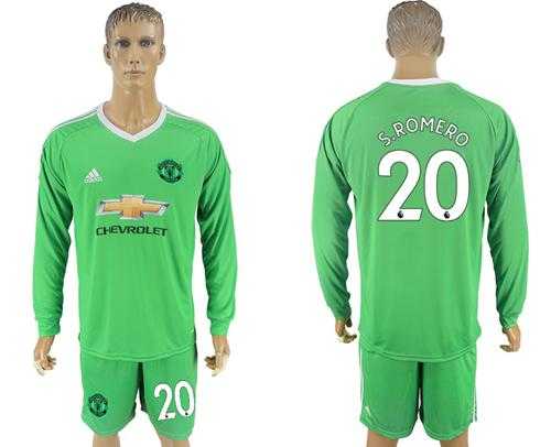 Manchester United #20 S.Romero Green Goalkeeper Long Sleeves Soccer Club Jersey