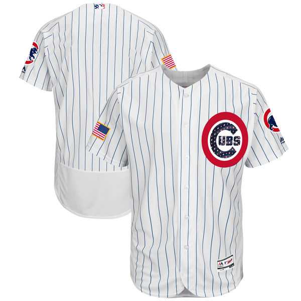Men's Chicago Cubs Customized White 2017 Stars & Stripes Authentic Collection Flex Base Team Jersey