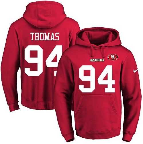 Men's Nike San Francisco 49ers #94 Solomon Thomas Red Name & Number Pullover NFL Hoodie