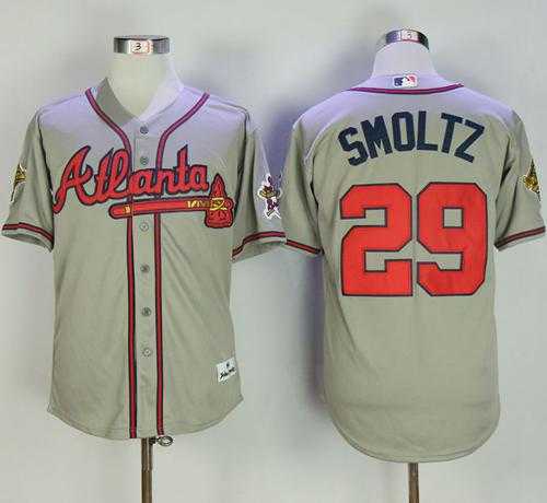 Mitchell And Ness 1995 Atlanta Braves #29 John Smoltz Grey Throwback Stitched Baseball Jersey