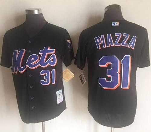 Mitchell And Ness 2000 New York Mets #31 Mike Piazza Black Throwback Stitched Baseball Jersey