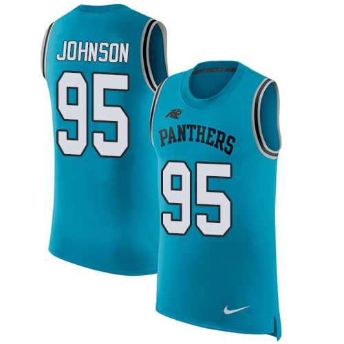 Nike Carolina Panthers #95 Charles Johnson Blue Alternate Men's Stitched NFL Limited Rush Tank Top Jersey
