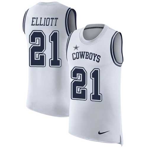 Nike Dallas Cowboys #21 Ezekiel Elliott White Men's Stitched NFL Limited Rush Tank Top Jersey