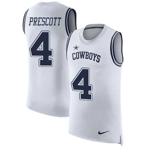 Nike Dallas Cowboys #4 Dak Prescott White Men's Stitched NFL Limited Rush Tank Top Jersey