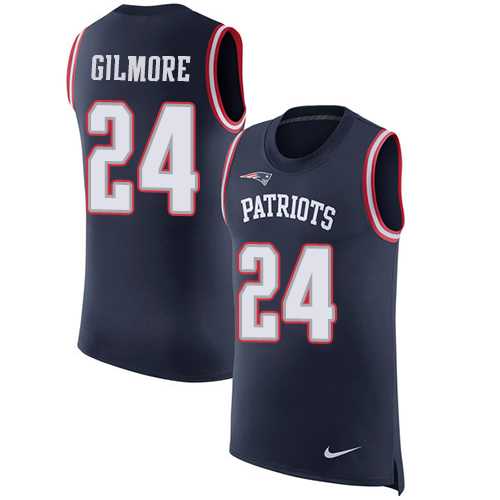 Nike New England Patriots #24 Stephon Gilmore Navy Blue Team Color Men's Stitched NFL Limited Rush Tank Top Jersey