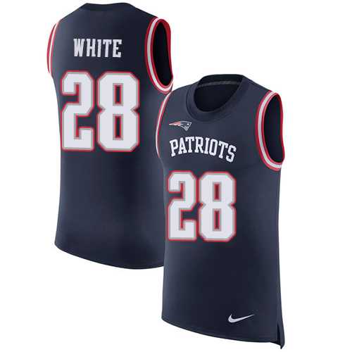 Nike New England Patriots #28 James White Navy Blue Team Color Men's Stitched NFL Limited Rush Tank Top Jersey