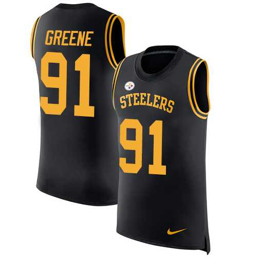 Nike Pittsburgh Steelers #91 Kevin Greene Black Team Color Men's Stitched NFL Limited Rush Tank Top Jersey