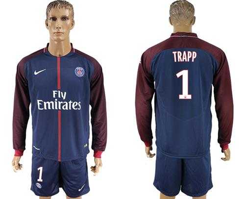 Paris Saint-Germain #1 Trapp Home Long Sleeves Soccer Club Jersey