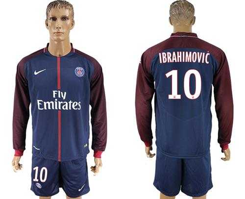 Paris Saint-Germain #10 Ibrahimovic Home Long Sleeves Soccer Club Jersey