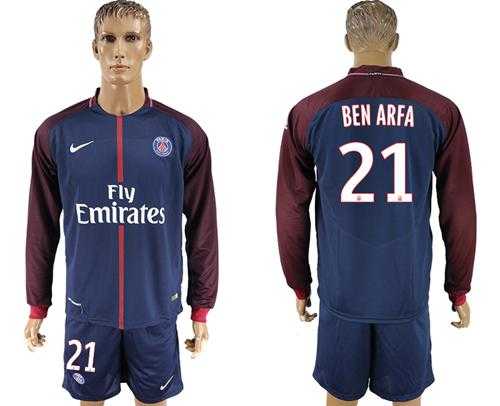 Paris Saint-Germain #21 Ben Arfa Home Long Sleeves Soccer Club Jersey