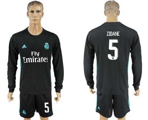 Real Madrid #5 Zidane Away Long Sleeve Soccer Club Jersey