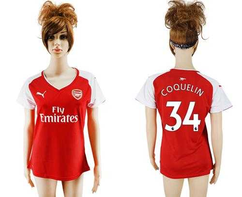 Women's Arsenal #34 Coquelin Home Soccer Club Jersey