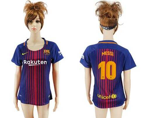 Women's Barcelona #10 Messi Home Soccer Club Jersey