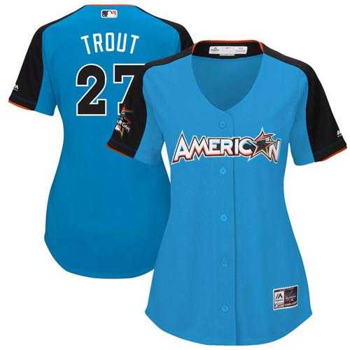 Women's Los Angeles Angels Of Anaheim #27 Mike Trout Blue 2017 All-Star American League Stitched MLB Jersey