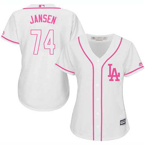 Women's Los Angeles Dodgers #74 Kenley Jansen White Pink Fashion Stitched MLB Jersey