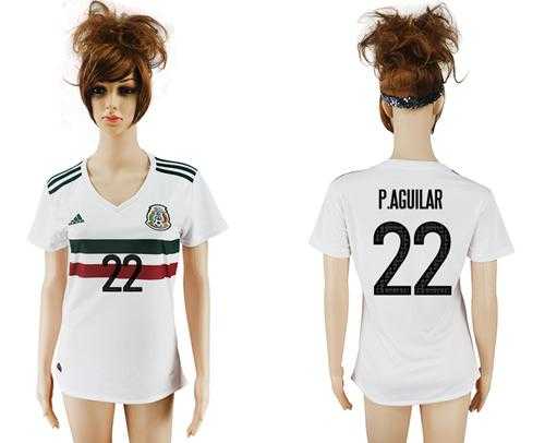 Women's Mexico #22 P.Aguilar Away Soccer Country Jersey