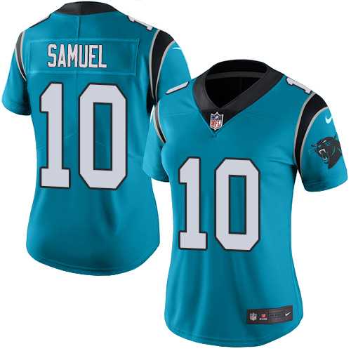 Women's Nike Carolina Panthers #10 Curtis Samuel Blue Stitched NFL Limited Rush Jersey