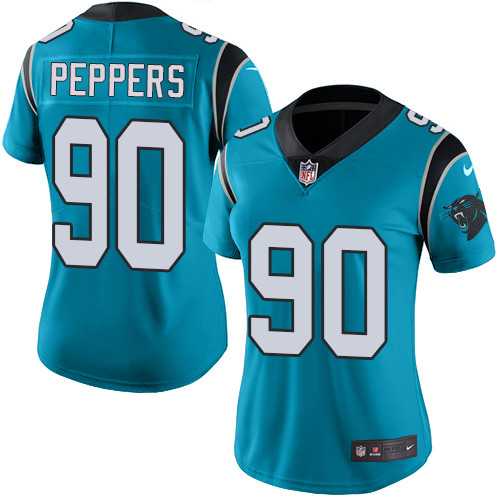 Women's Nike Carolina Panthers #90 Julius Peppers Blue Stitched NFL Limited Rush Jersey