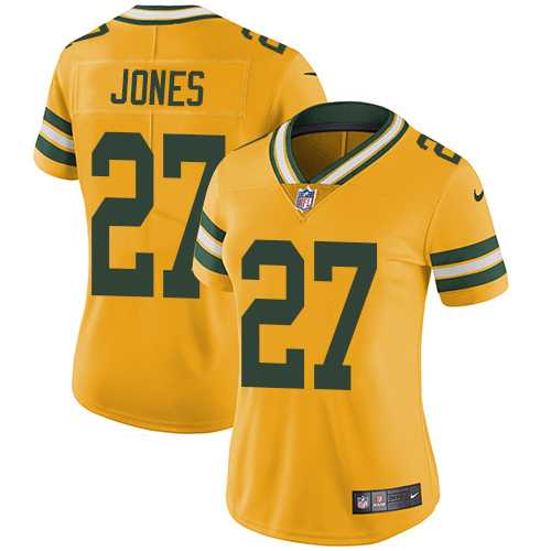 Women's Nike Green Bay Packers #27 Josh Jones Yellow Stitched NFL Limited Rush Jersey