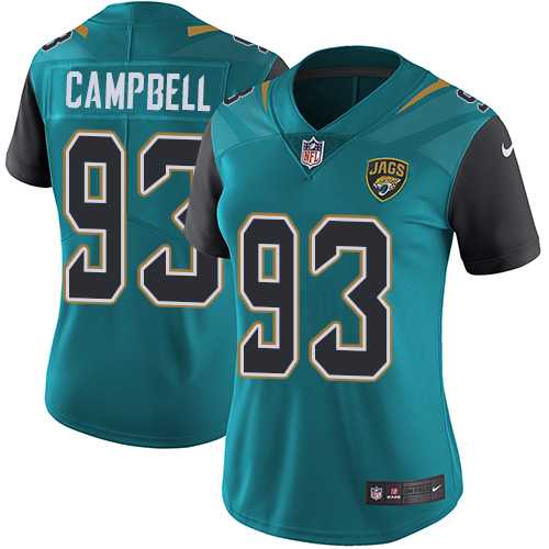 Women's Nike Jacksonville Jaguars #93 Calais Campbell Teal Green Team Color Stitched NFL Vapor Untouchable Limited Jersey