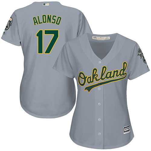 Women's Oakland Athletics #17 Yonder Alonso Grey Road Stitched MLB Jersey