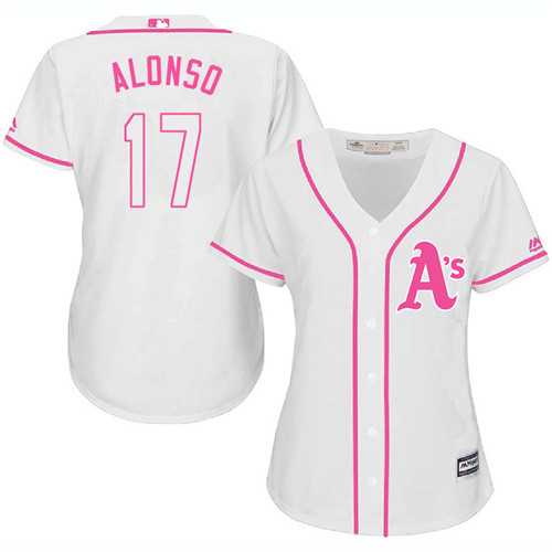 Women's Oakland Athletics #17 Yonder Alonso White Pink Fashion Stitched MLB Jersey