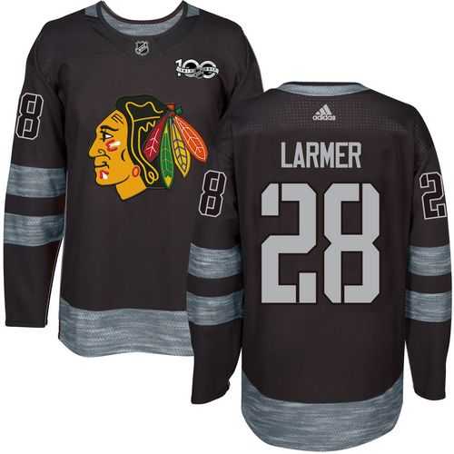 Adidas Chicago Blackhawks #28 Steve Larmer Black 1917-2017 100th Anniversary Stitched NHL