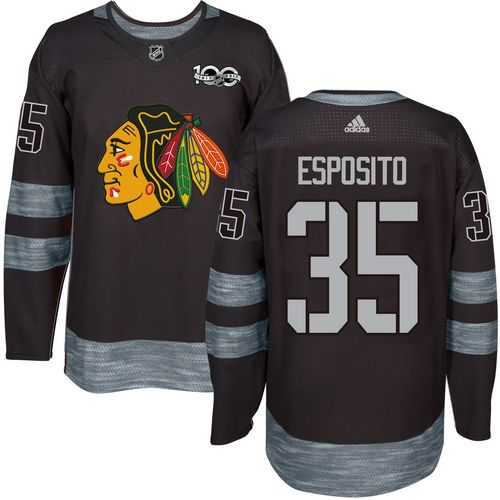 Adidas Chicago Blackhawks #35 Tony Esposito Black 1917-2017 100th Anniversary Stitched NHL