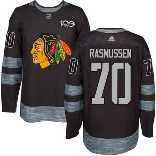 Adidas Chicago Blackhawks #70 Dennis Rasmussen Black 1917-2017 100th Anniversary Stitched NHL