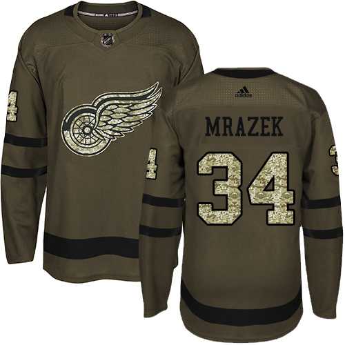 Adidas Detroit Red Wings #34 Petr Mrazek Green Salute to Service Stitched NHL