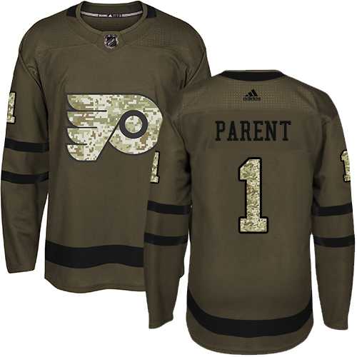 Adidas Philadelphia Flyers #1 Bernie Parent Green Salute to Service Stitched NHL