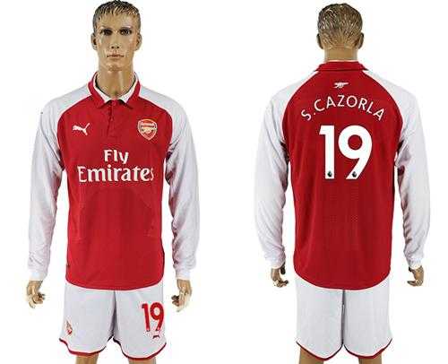 Arsenal #19 S.Cazorla Red Home Long Sleeves Soccer Club Jersey
