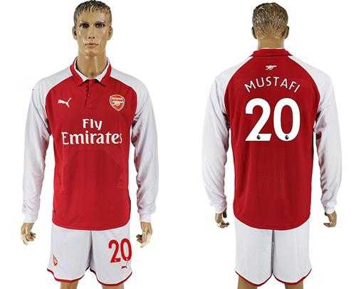 Arsenal #20 Mustafi Red Home Long Sleeves Soccer Club Jersey