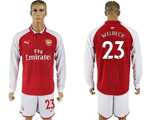 Arsenal #23 Welbeck Red Home Long Sleeves Soccer Club Jersey
