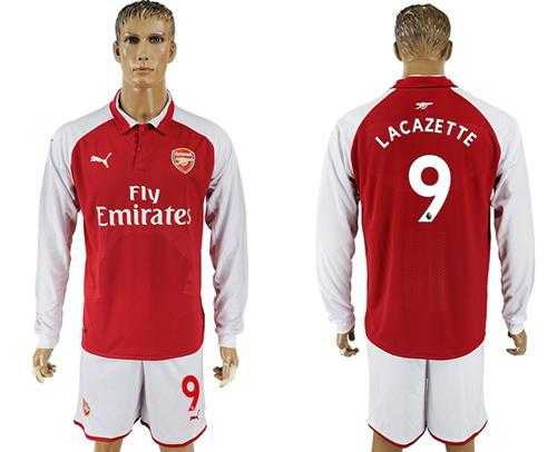 Arsenal #9 Lacazette Red Home Long Sleeves Soccer Club Jersey